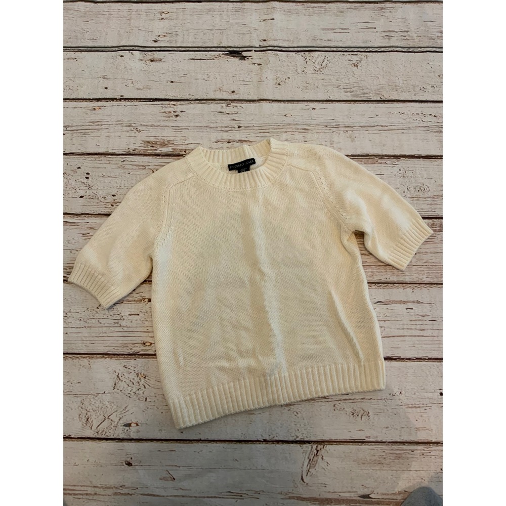 Sincerely Jules Womens XS Cream Short Sleeve Crew Neck Knit Sweater Off White